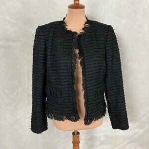L'Agence Black Metallic Fringe Angelina Tweed Blazer 10